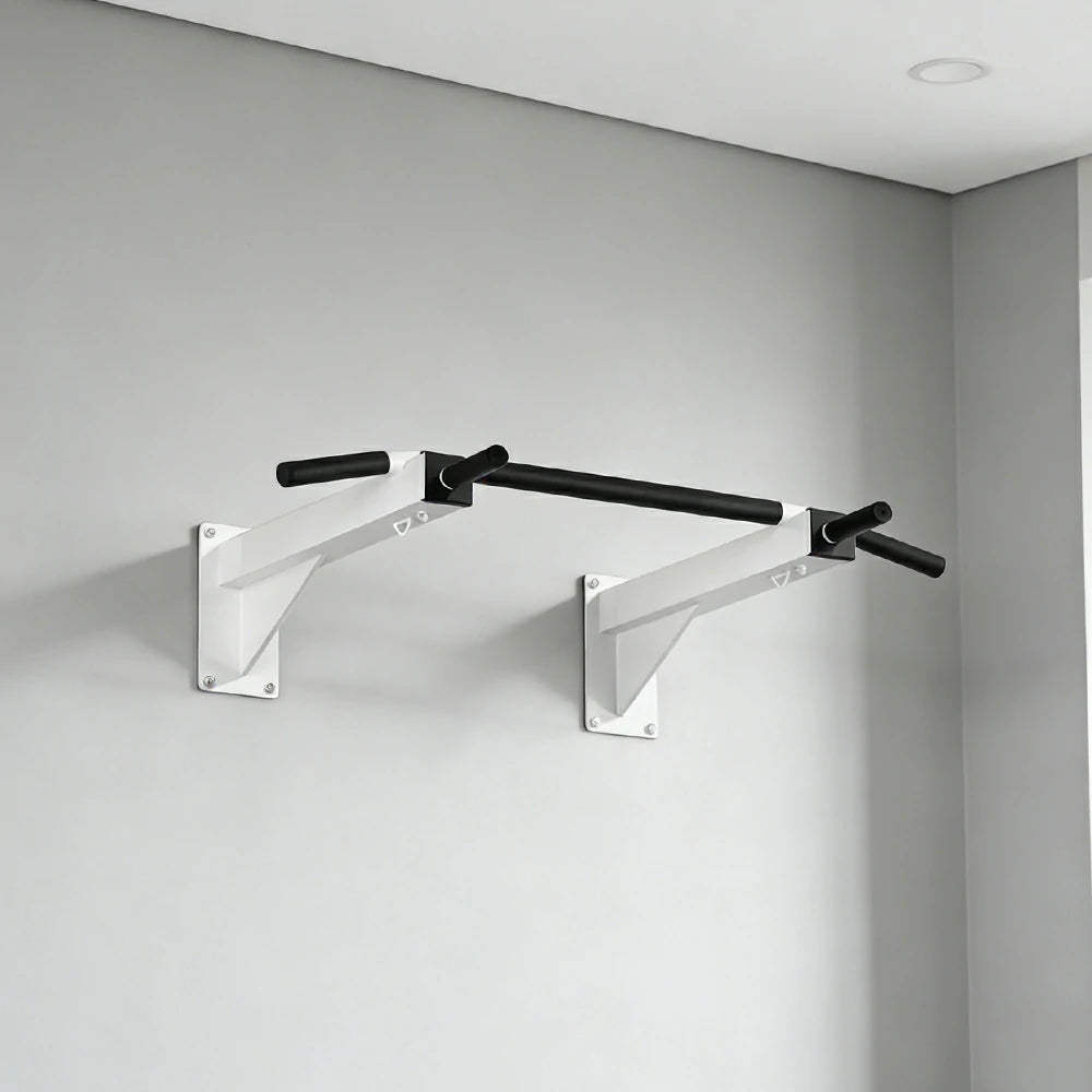 FITPRO Wall Mounted Pull Up Bar Heavy Duty Steel 200kg Capacity Space Saving Upper Body Training Home Gym - White