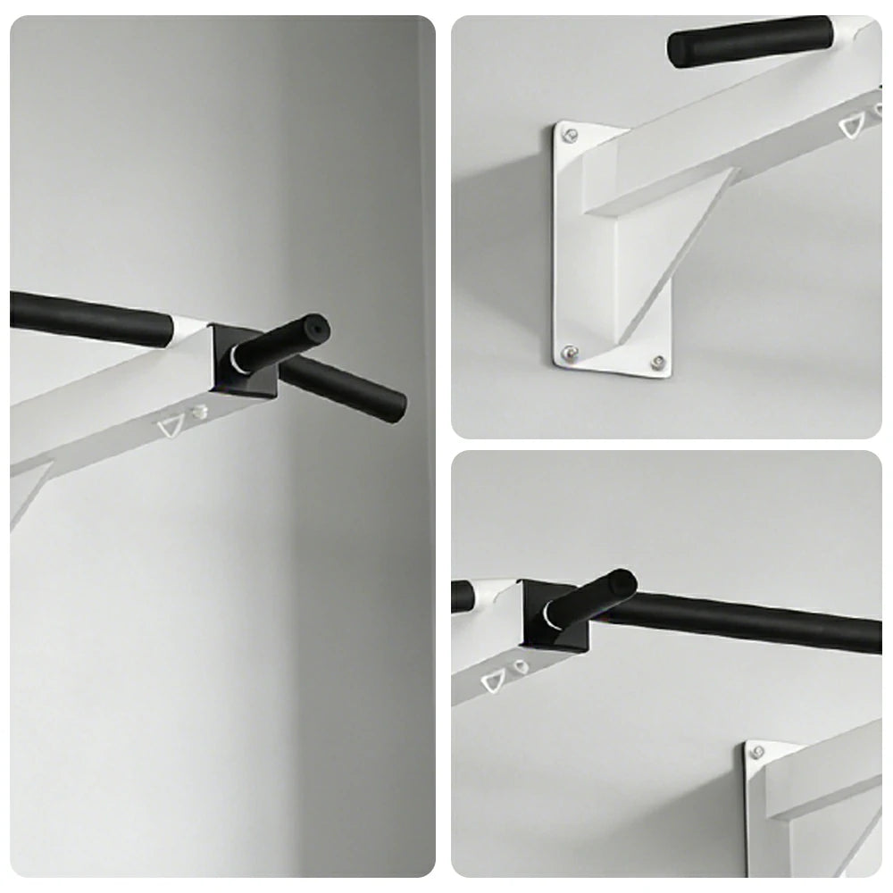 FITPRO Wall Mounted Pull Up Bar Heavy Duty Steel 200kg Capacity Space Saving Upper Body Training Home Gym - White