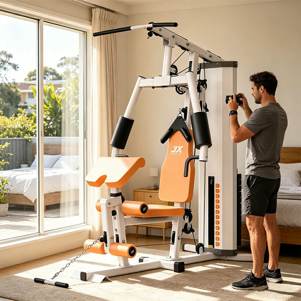 FITPRO Home Gym Multi-Functional Trainer 63KG Adjustable Weight Stack Full Body Workout Bedroom & Home Gym - Beige