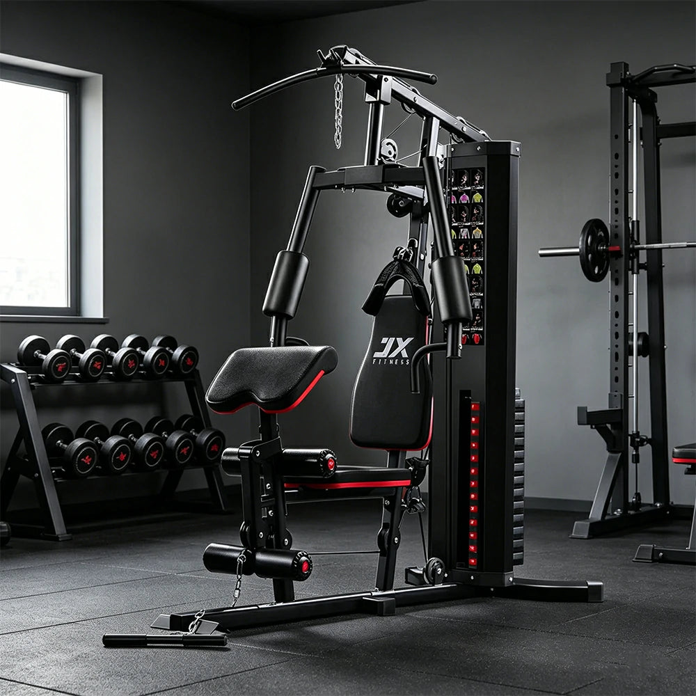 FITPRO Home Gym Multi-Functional Trainer 63KG Adjustable Weight Stack Full Body Workout Bedroom & Home Gym - Red