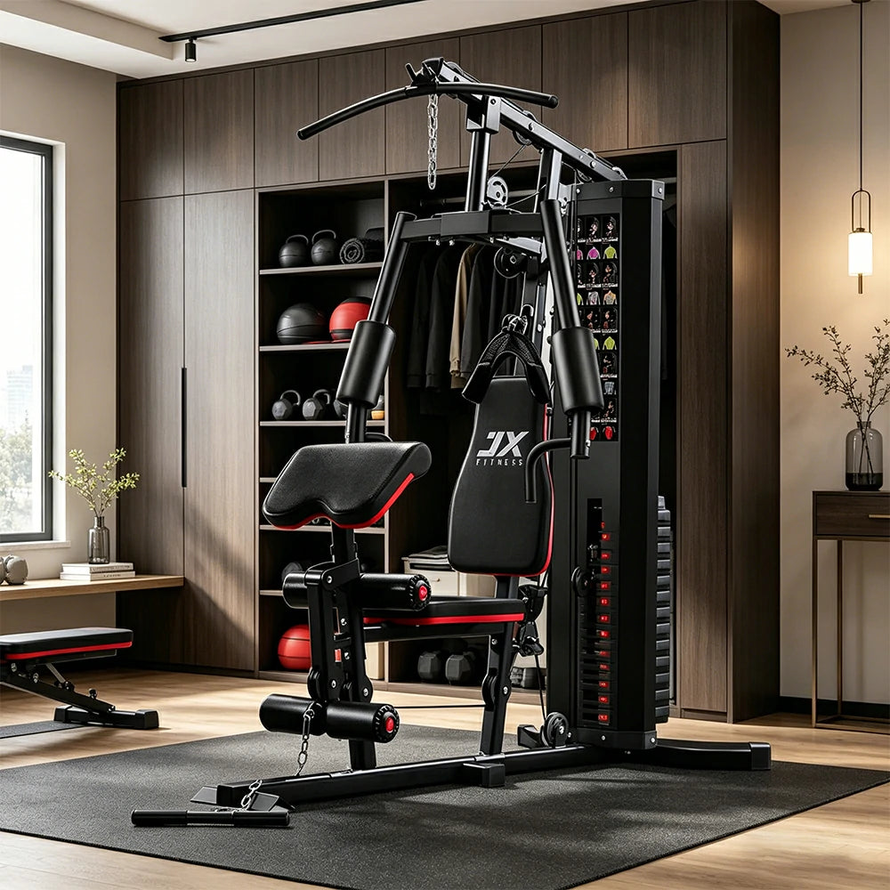FITPRO Home Gym Multi-Functional Trainer 63KG Adjustable Weight Stack Full Body Workout Bedroom & Home Gym - Red