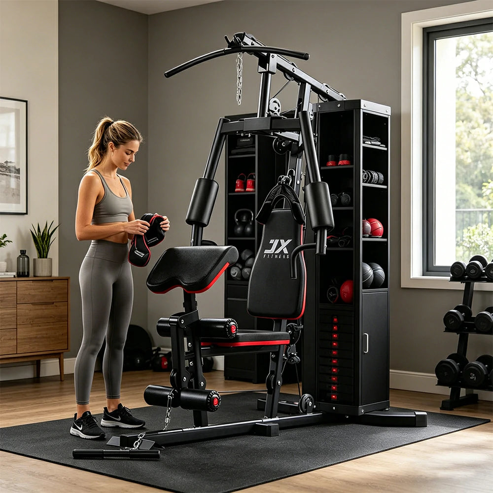 FITPRO Home Gym Multi-Functional Trainer 63KG Adjustable Weight Stack Full Body Workout Bedroom & Home Gym - Red