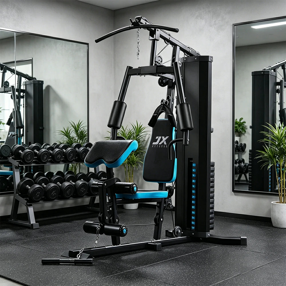 FITPRO Home Gym Multi-Functional Trainer 63KG Adjustable Weight Stack Full Body Workout Bedroom & Home Gym - Blue