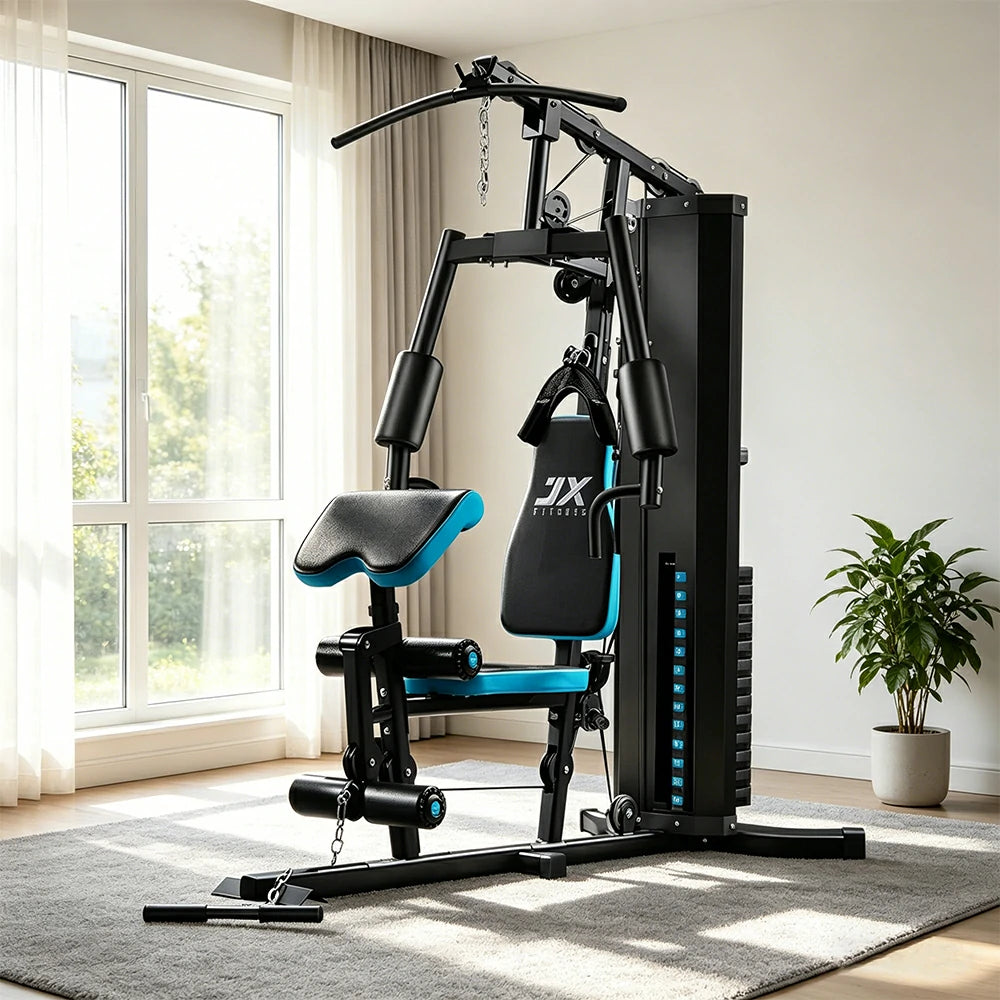 FITPRO Home Gym Multi-Functional Trainer 63KG Adjustable Weight Stack Full Body Workout Bedroom & Home Gym - Blue