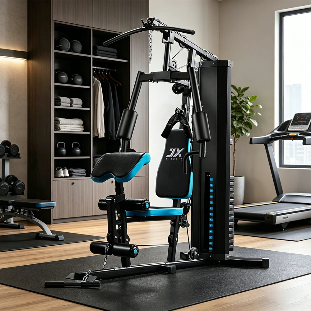 FITPRO Home Gym Multi-Functional Trainer 63KG Adjustable Weight Stack Full Body Workout Bedroom & Home Gym - Blue