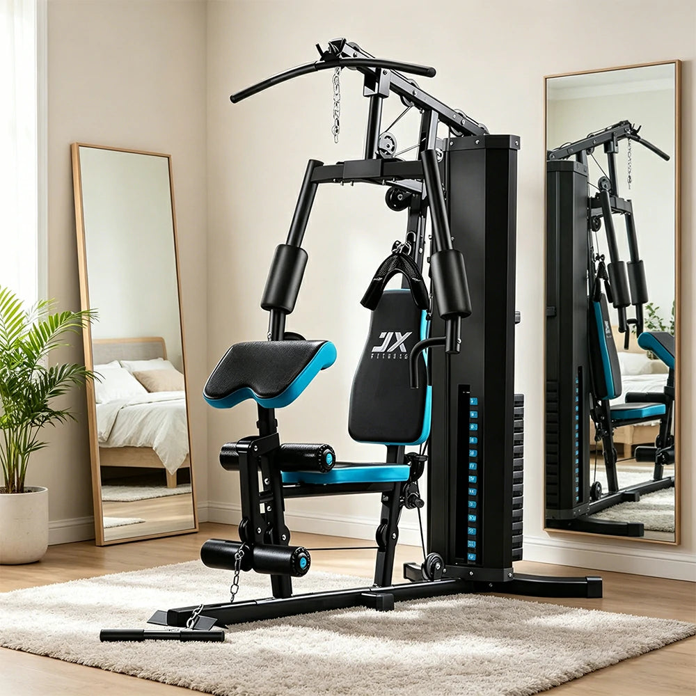 FITPRO Home Gym Multi-Functional Trainer 63KG Adjustable Weight Stack Full Body Workout Bedroom & Home Gym - Blue