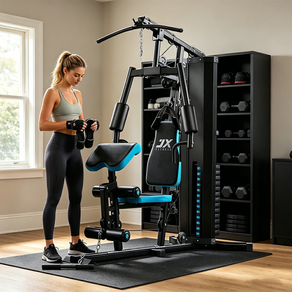 FITPRO Home Gym Multi-Functional Trainer 63KG Adjustable Weight Stack Full Body Workout Bedroom & Home Gym - Blue