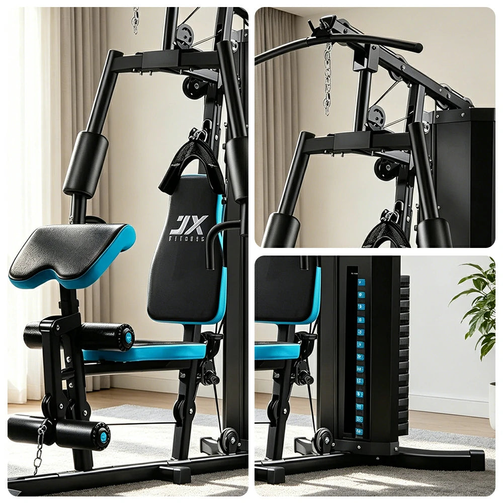 FITPRO Home Gym Multi-Functional Trainer 63KG Adjustable Weight Stack Full Body Workout Bedroom & Home Gym - Blue