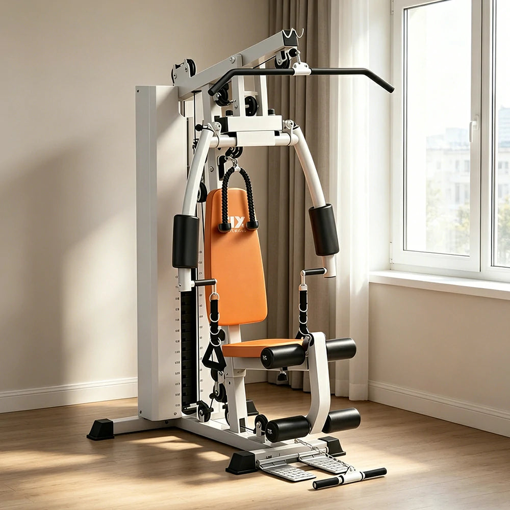 FITPRO Multi-Functional Home Gym Trainer 68KG Adjustable Weight Stack Full Body Strength Workout Small Spaces - Beige