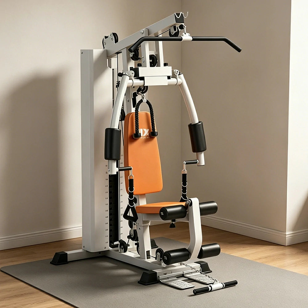 FITPRO Multi-Functional Home Gym Trainer 68KG Adjustable Weight Stack Full Body Strength Workout Small Spaces - Beige