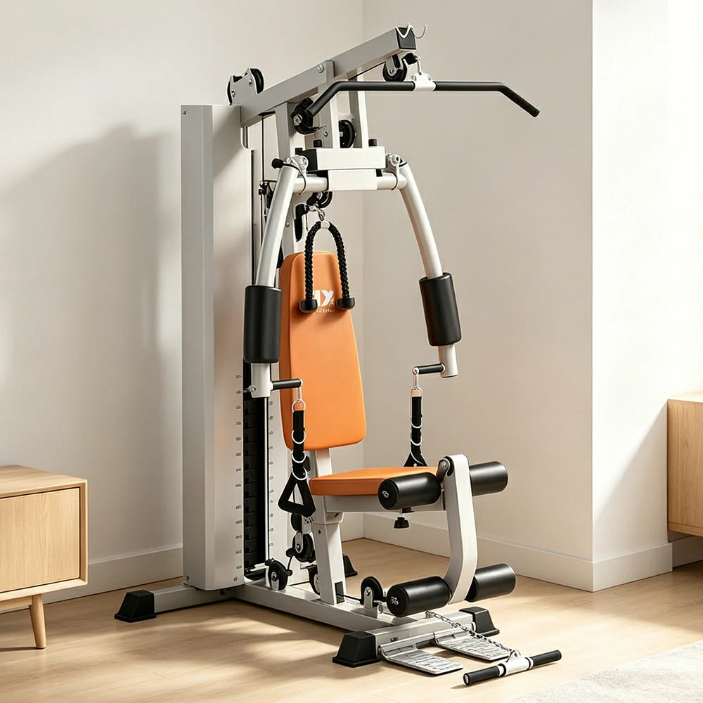FITPRO Multi-Functional Home Gym Trainer 68KG Adjustable Weight Stack Full Body Strength Workout Small Spaces - Beige