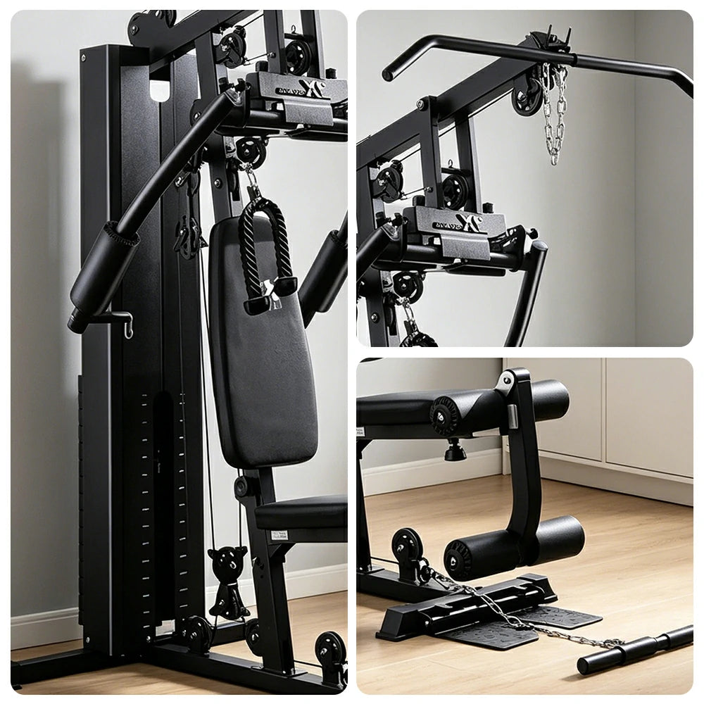 FITPRO Multi-Functional Home Gym Trainer 68KG Adjustable Weight Stack Full Body Strength Workout Small Spaces - Black