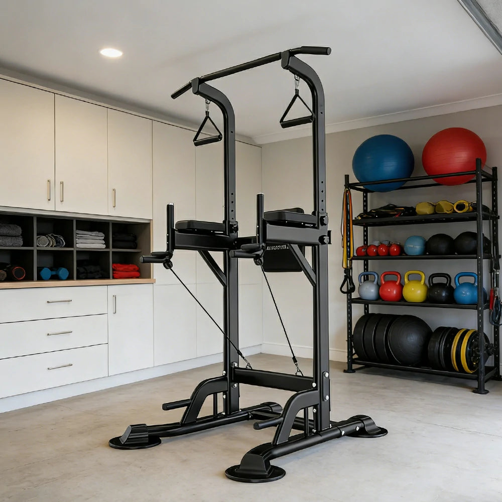 FITPRO Power Tower Multi-Function Strength Training Heavy Duty Steel 750kg Capacity Stable Home Gym Station - Black