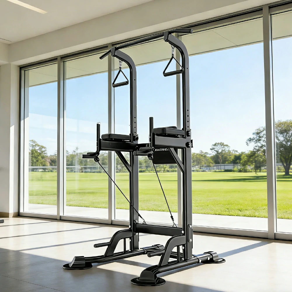 FITPRO Power Tower Multi-Function Strength Training Heavy Duty Steel 750kg Capacity Stable Home Gym Station - Black