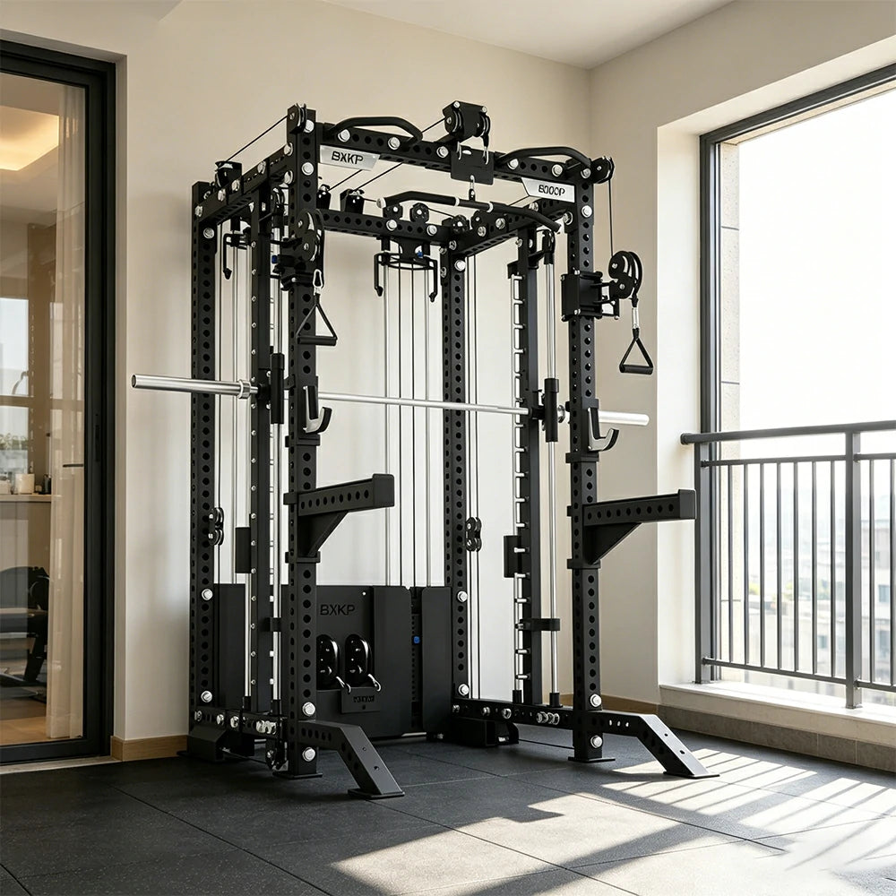 FITPRO All-in-One Smith Multifunction Power Rack 3MM Steel Precision Pulley Full Body Strength Training Home Gym - Black