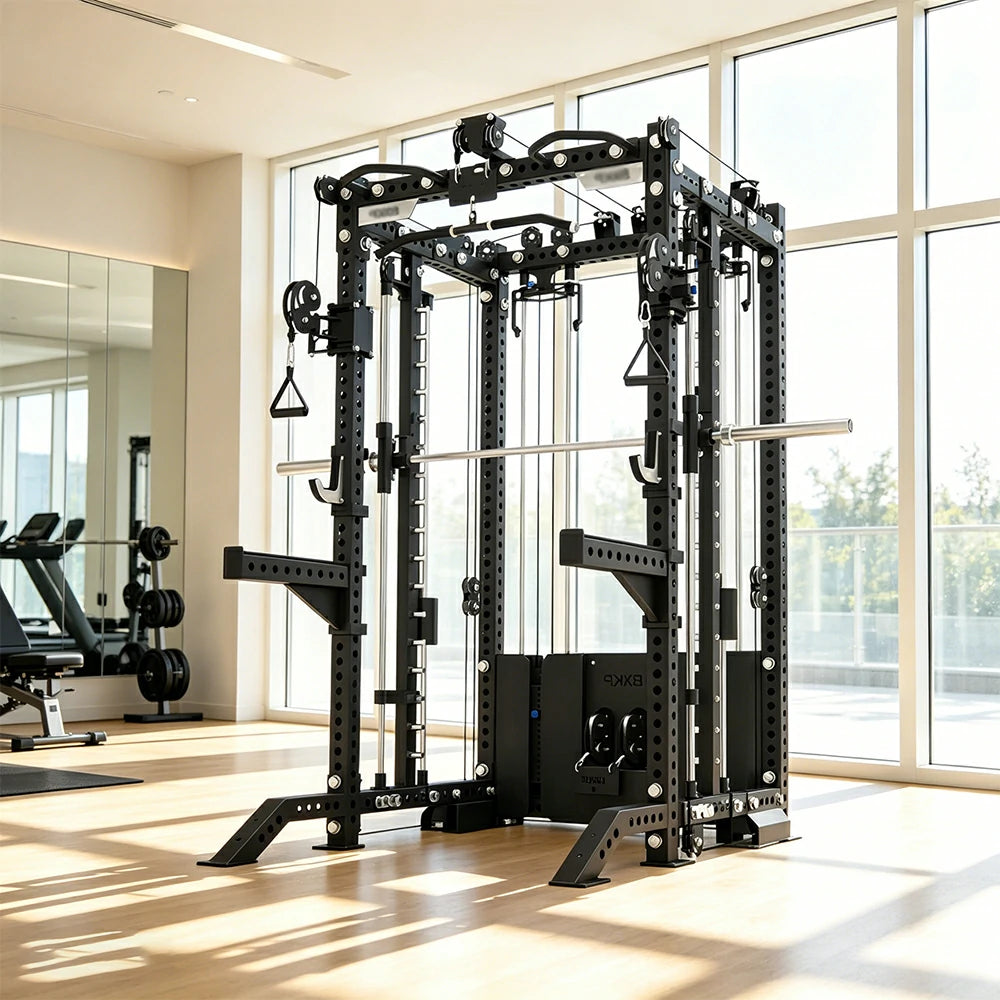 FITPRO All-in-One Smith Multifunction Power Rack 3MM Steel Precision Pulley Full Body Strength Training Home Gym - Black