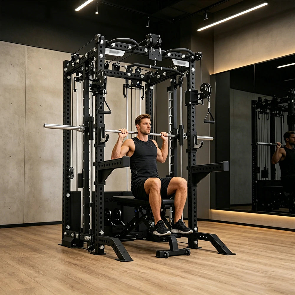 FITPRO All-in-One Smith Multifunction Power Rack 3MM Steel Precision Pulley Full Body Strength Training Home Gym - Black
