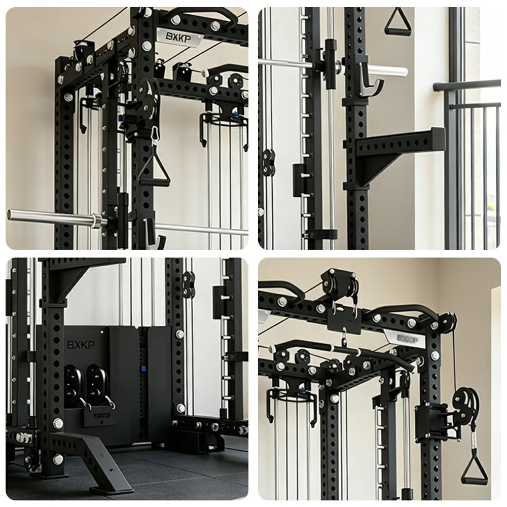FITPRO All-in-One Smith Multifunction Power Rack 3MM Steel Precision Pulley Full Body Strength Training Home Gym - Black