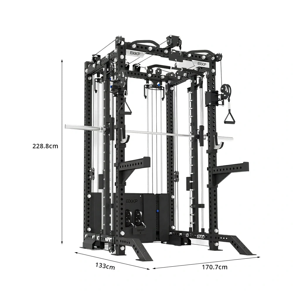 FITPRO All-in-One Smith Multifunction Power Rack 3MM Steel Precision Pulley Full Body Strength Training Home Gym - Black