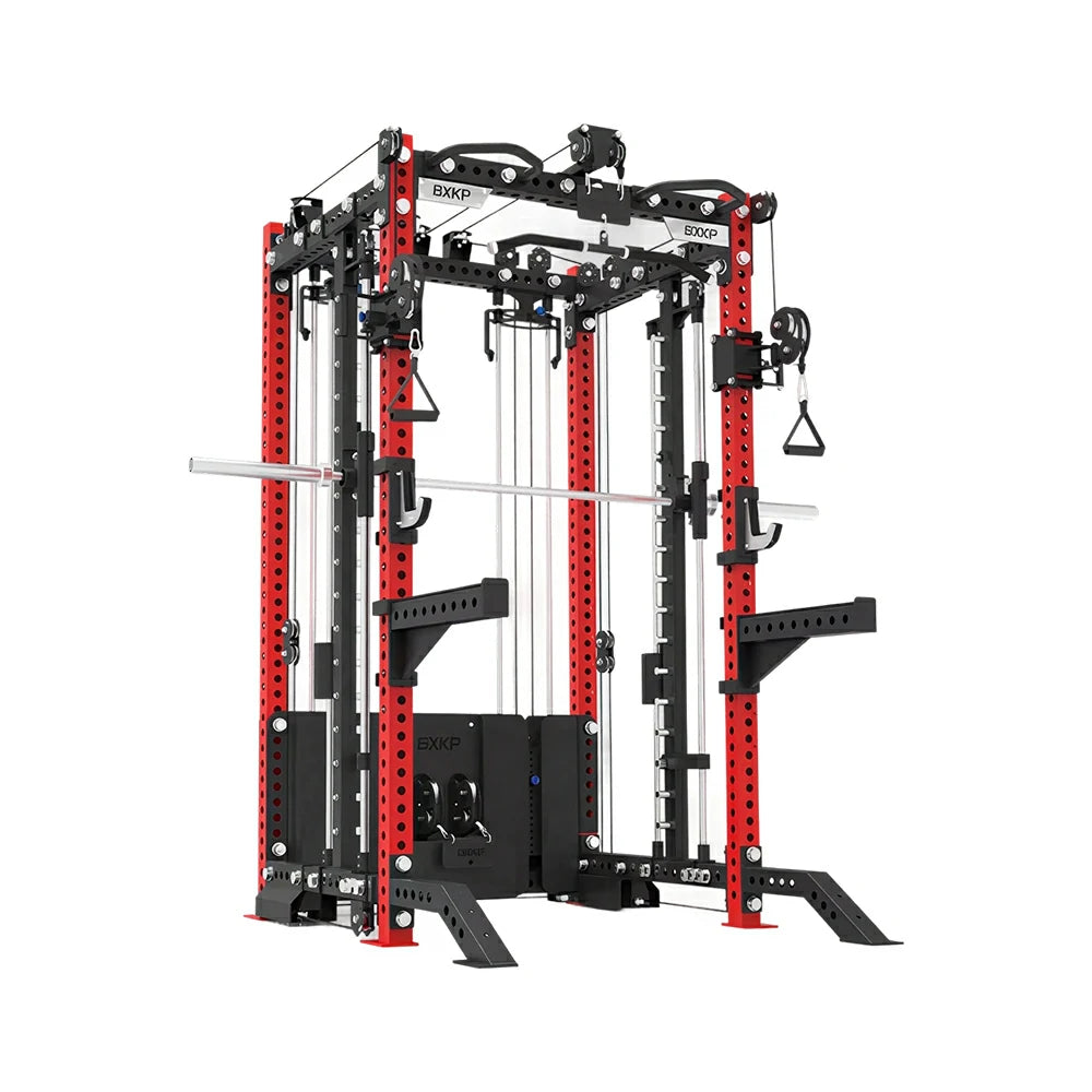 FITPRO All-in-One Smith Multifunction Power Rack 3MM Steel Precision Pulley Full Body Strength Training Home Gym - Red