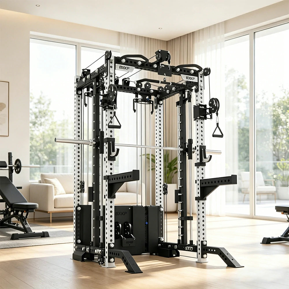 FITPRO All-in-One Smith Multifunction Power Rack 3MM Steel Precision Pulley Full Body Strength Training Home Gym - White
