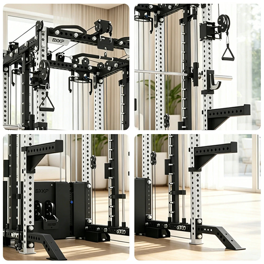 FITPRO All-in-One Smith Multifunction Power Rack 3MM Steel Precision Pulley Full Body Strength Training Home Gym - White