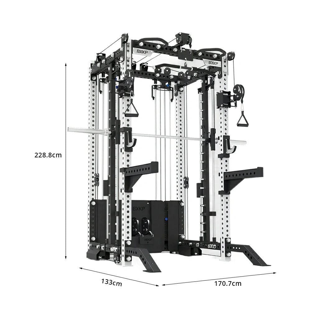 FITPRO All-in-One Smith Multifunction Power Rack 3MM Steel Precision Pulley Full Body Strength Training Home Gym - White