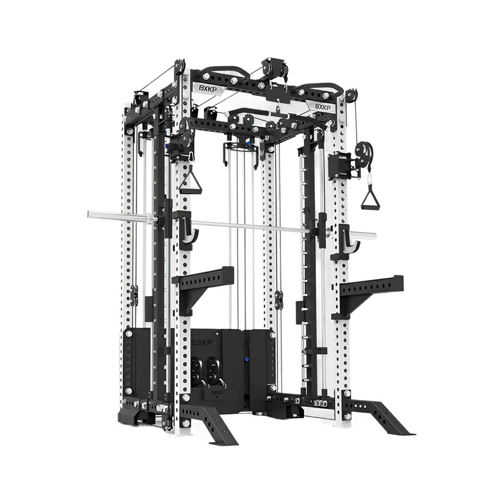 FITPRO All-in-One Smith Multifunction Power Rack 3MM Steel Precision Pulley Full Body Strength Training Home Gym - White