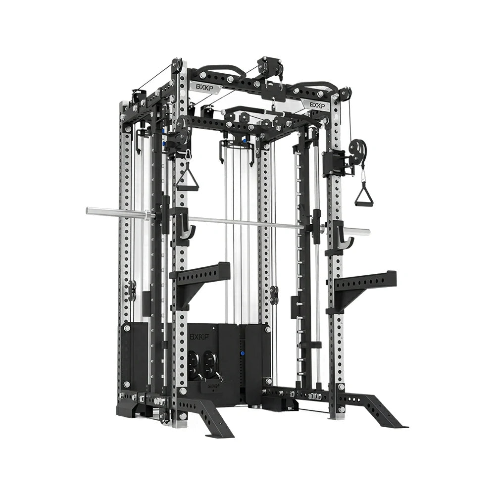 FITPRO All-in-One Smith Multifunction Power Rack Stainless Steel 3MM Steel Precision Pulley Full Body Strength Training Home Gym - Silver