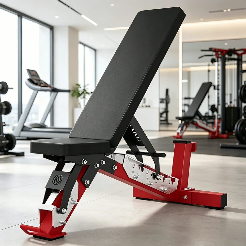 FITPRO Adjustable Dumbbell Workout Bench Foldable Heavy-Duty Steel 5MM Home Gym Bedroom Balcony - Red