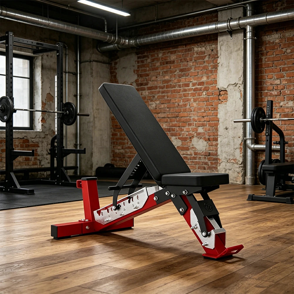 FITPRO Adjustable Dumbbell Workout Bench Foldable Heavy-Duty Steel 5MM Home Gym Bedroom Balcony - Red