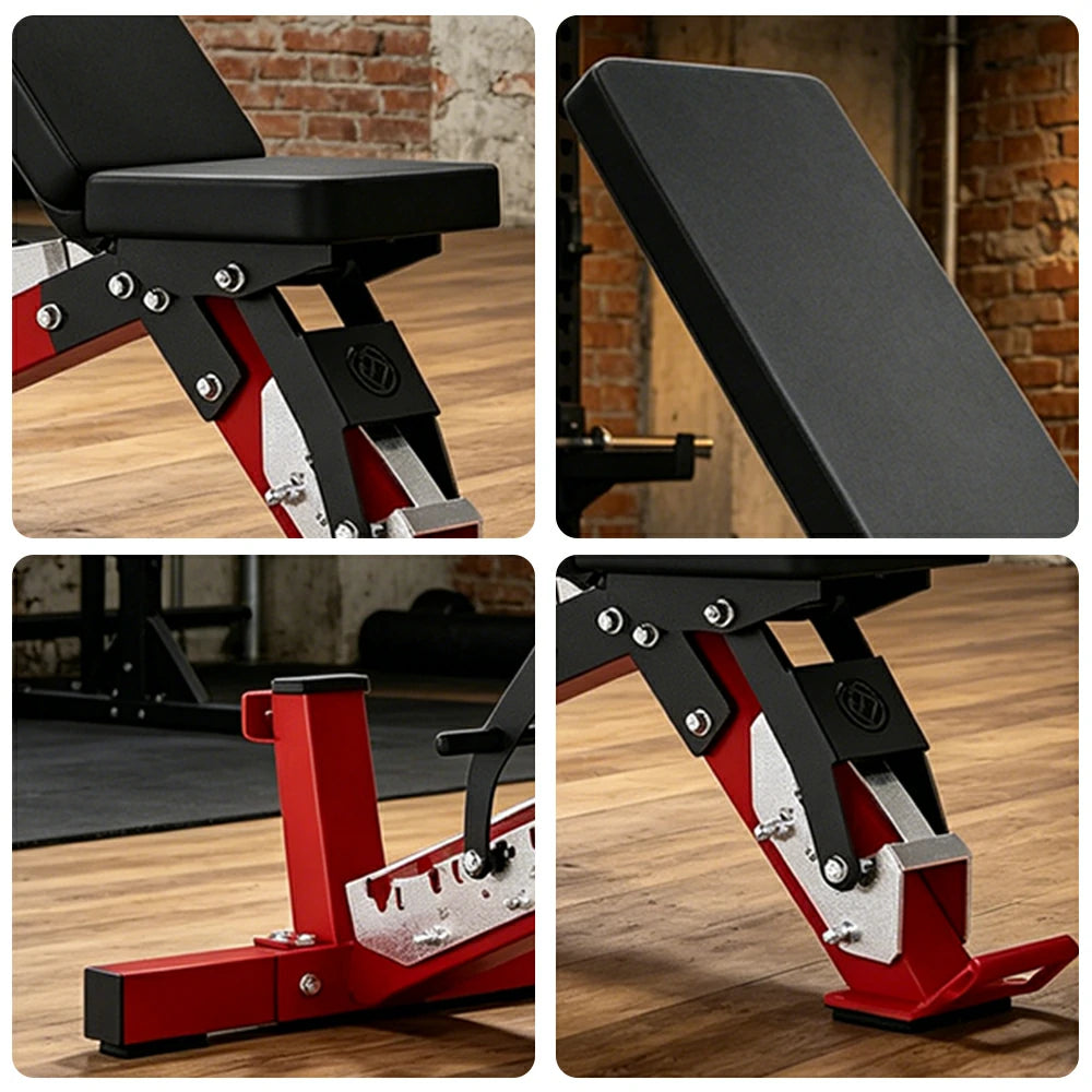FITPRO Adjustable Dumbbell Workout Bench Foldable Heavy-Duty Steel 5MM Home Gym Bedroom Balcony - Red
