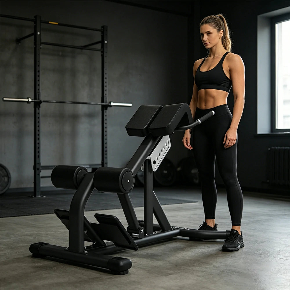 FITPRO Commercial-Grade Roman Chair Adjustable Height Heavy-Duty Steel 100x50mm Core & Lower Back Strength Home Gym Garage - Black