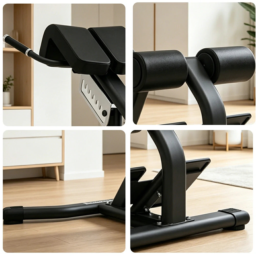 FITPRO Commercial-Grade Roman Chair Adjustable Height Heavy-Duty Steel 100x50mm Core & Lower Back Strength Home Gym Garage - Black