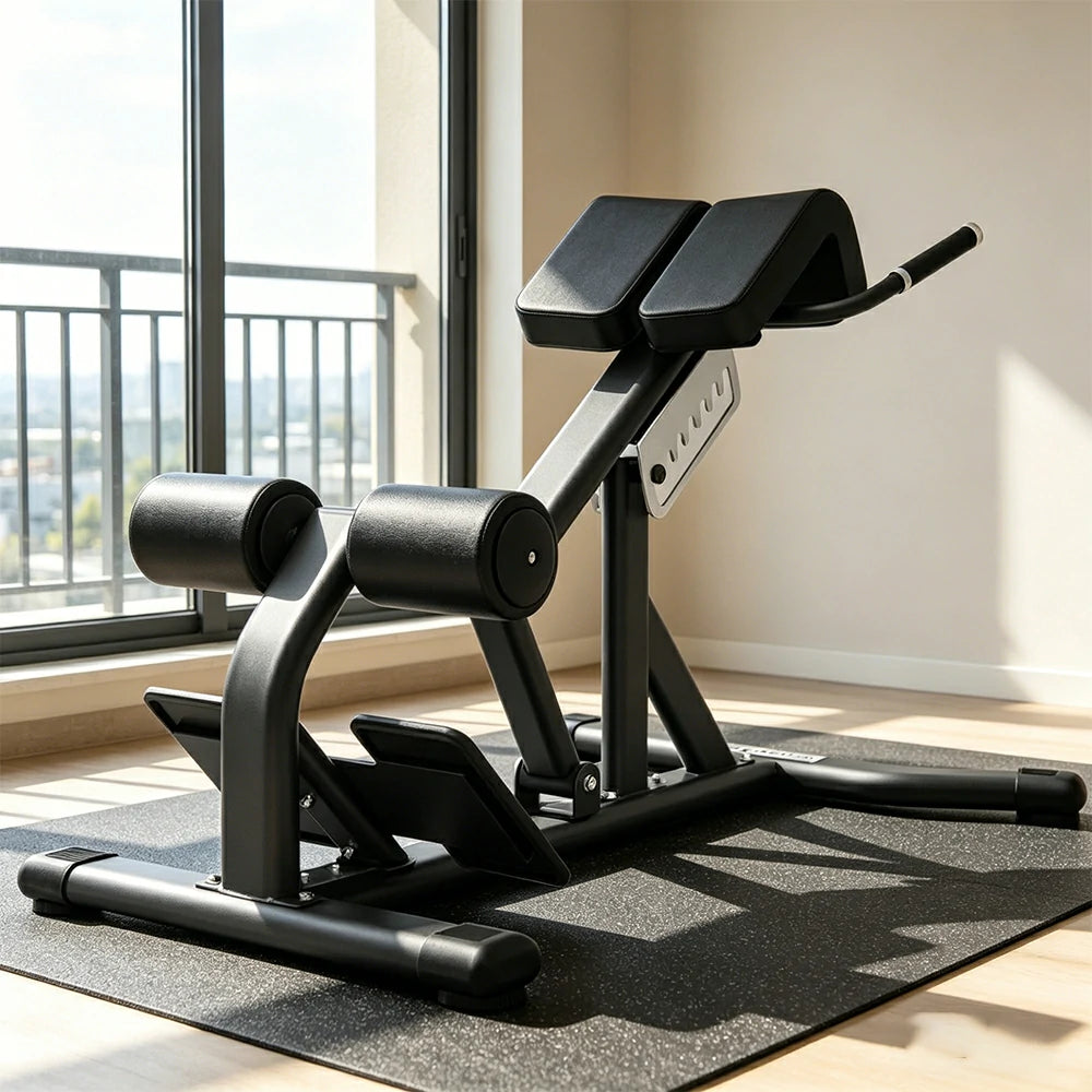 FITPRO Commercial-Grade Roman Chair Adjustable Height Heavy-Duty Steel 100x50mm Core & Lower Back Strength Home Gym Garage - Black