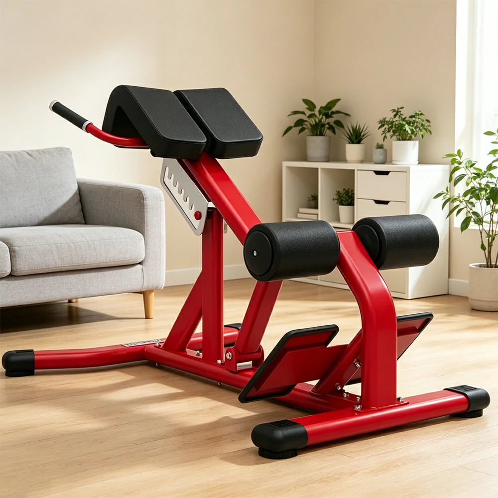 FITPRO Commercial-Grade Roman Chair Adjustable Height Heavy-Duty Steel 100x50mm Core & Lower Back Strength Home Gym Garage - Red