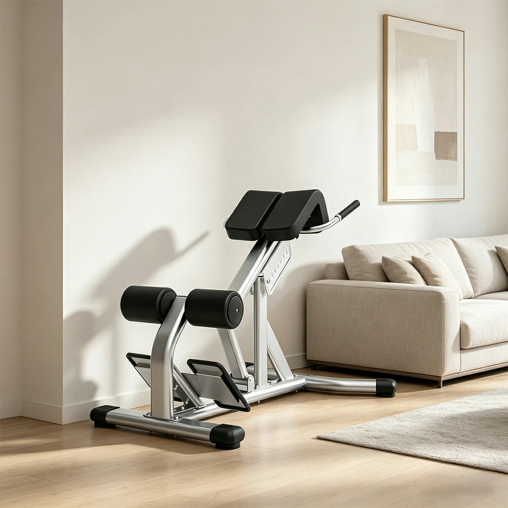FITPRO Stainless Steel Commercial-Grade Roman Chair Adjustable Height Heavy-Duty Steel 100x50mm Core & Lower Back Strength Home Gym Garage - Silver