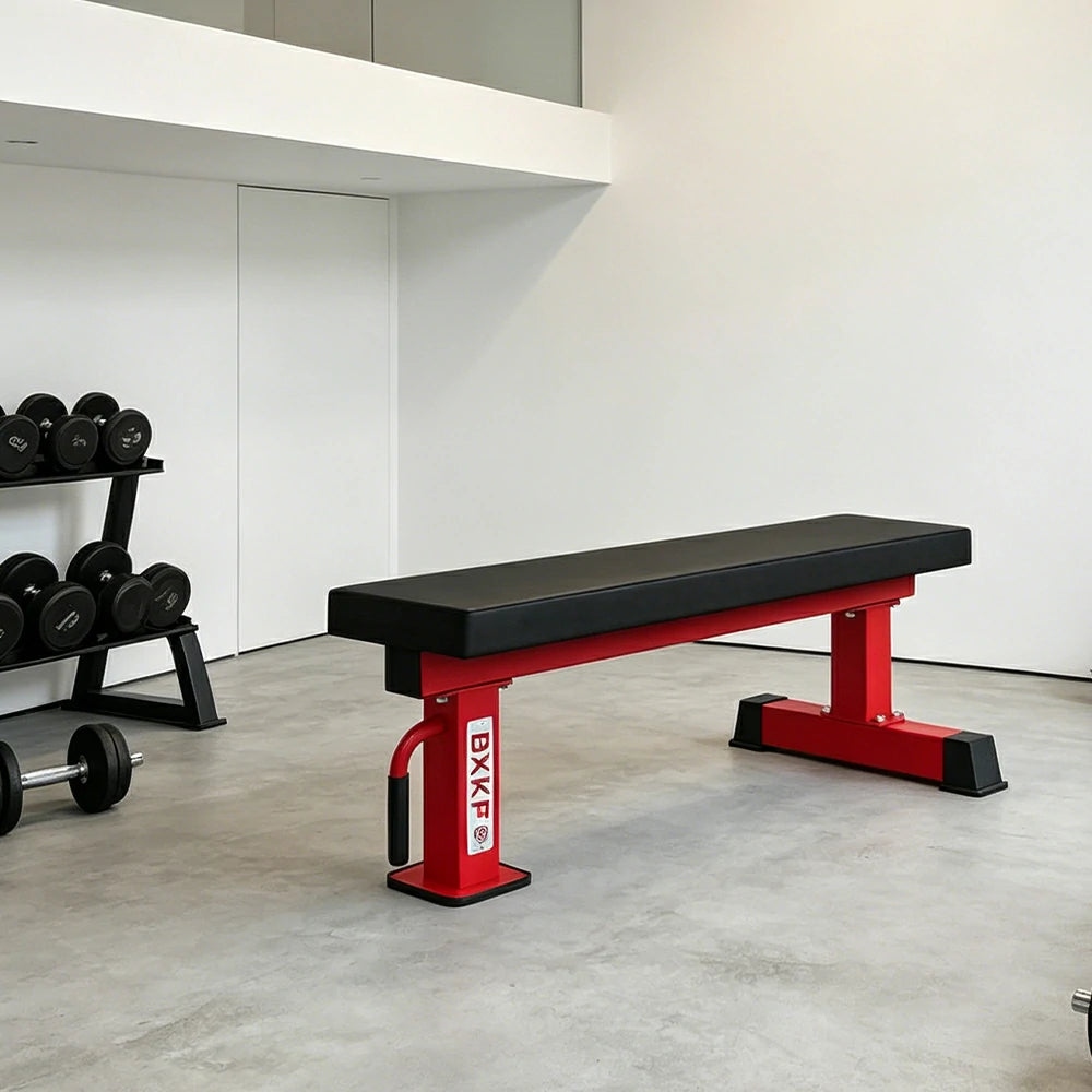 FITPRO Flat Weight Bench Heavy-Duty Steel 600KG Capacity Foldable Space-Saving Home Gym Bedroom Living Room - Red