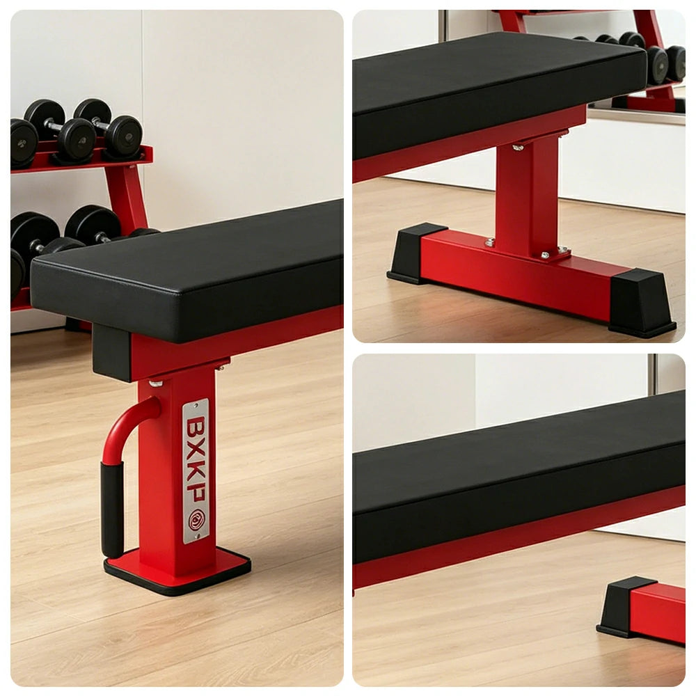 FITPRO Flat Weight Bench Heavy-Duty Steel 600KG Capacity Foldable Space-Saving Home Gym Bedroom Living Room - Red