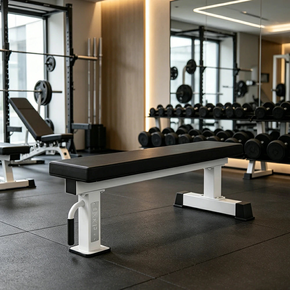 FITPRO Flat Weight Bench Heavy-Duty Steel 600KG Capacity Foldable Space-Saving Home Gym Bedroom Living Room - White
