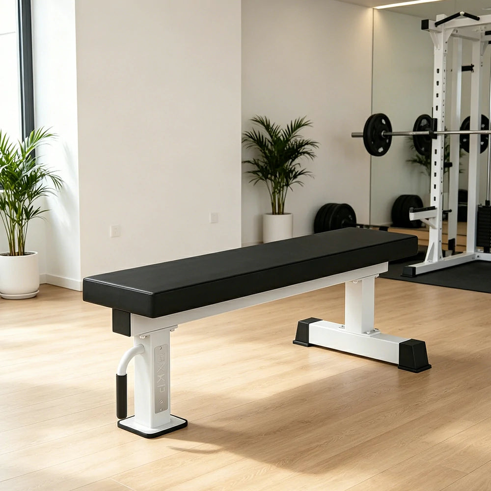 FITPRO Flat Weight Bench Heavy-Duty Steel 600KG Capacity Foldable Space-Saving Home Gym Bedroom Living Room - White