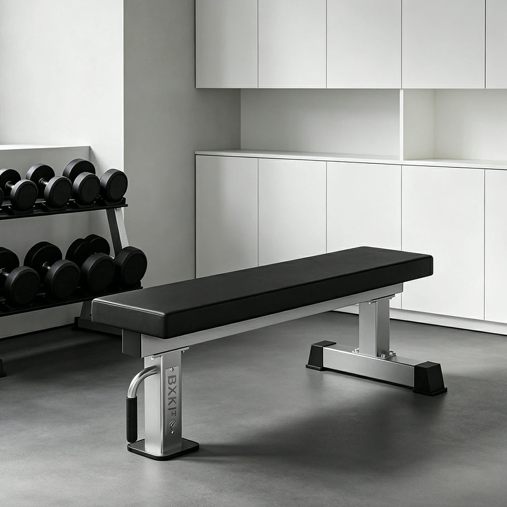 FITPRO Stainless Steel Flat Weight Bench Heavy-Duty Steel 600KG Capacity Foldable Space-Saving Home Gym Bedroom Living Room - Silver