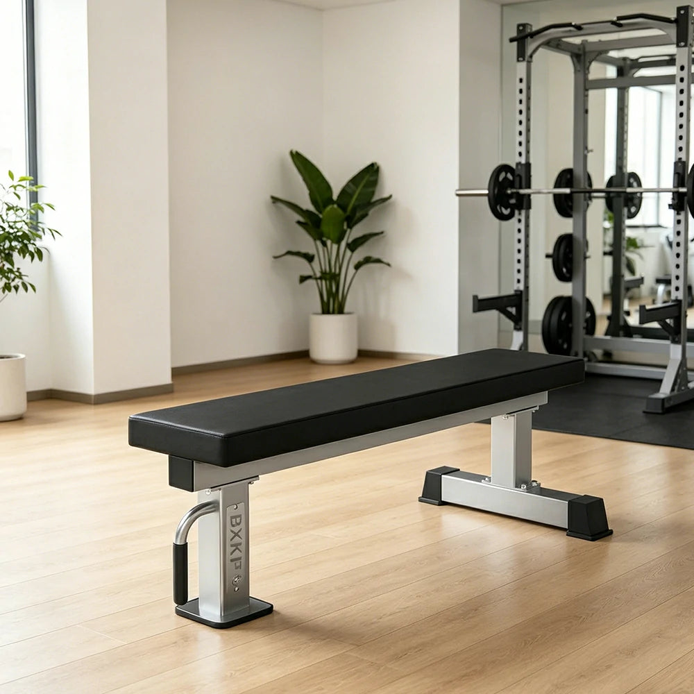 FITPRO Stainless Steel Flat Weight Bench Heavy-Duty Steel 600KG Capacity Foldable Space-Saving Home Gym Bedroom Living Room - Silver