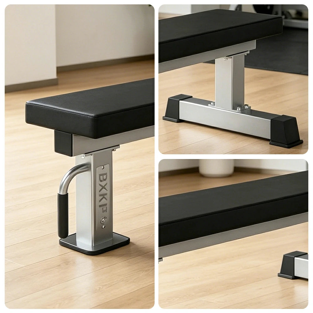 FITPRO Stainless Steel Flat Weight Bench Heavy-Duty Steel 600KG Capacity Foldable Space-Saving Home Gym Bedroom Living Room - Silver