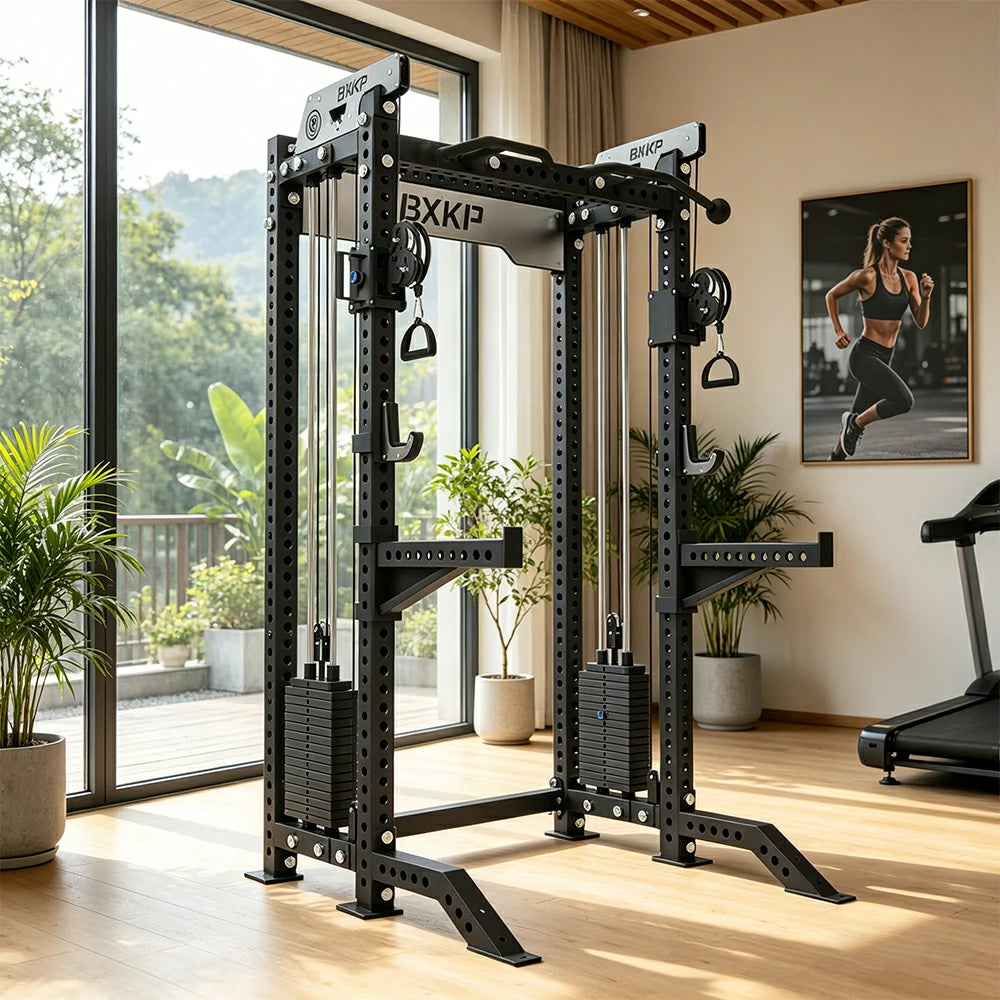 FITPRO Dual Cable Functional Power Rack 3MM Commercial Frame Aluminium Pulley Full Body Home Gym Garage - Black
