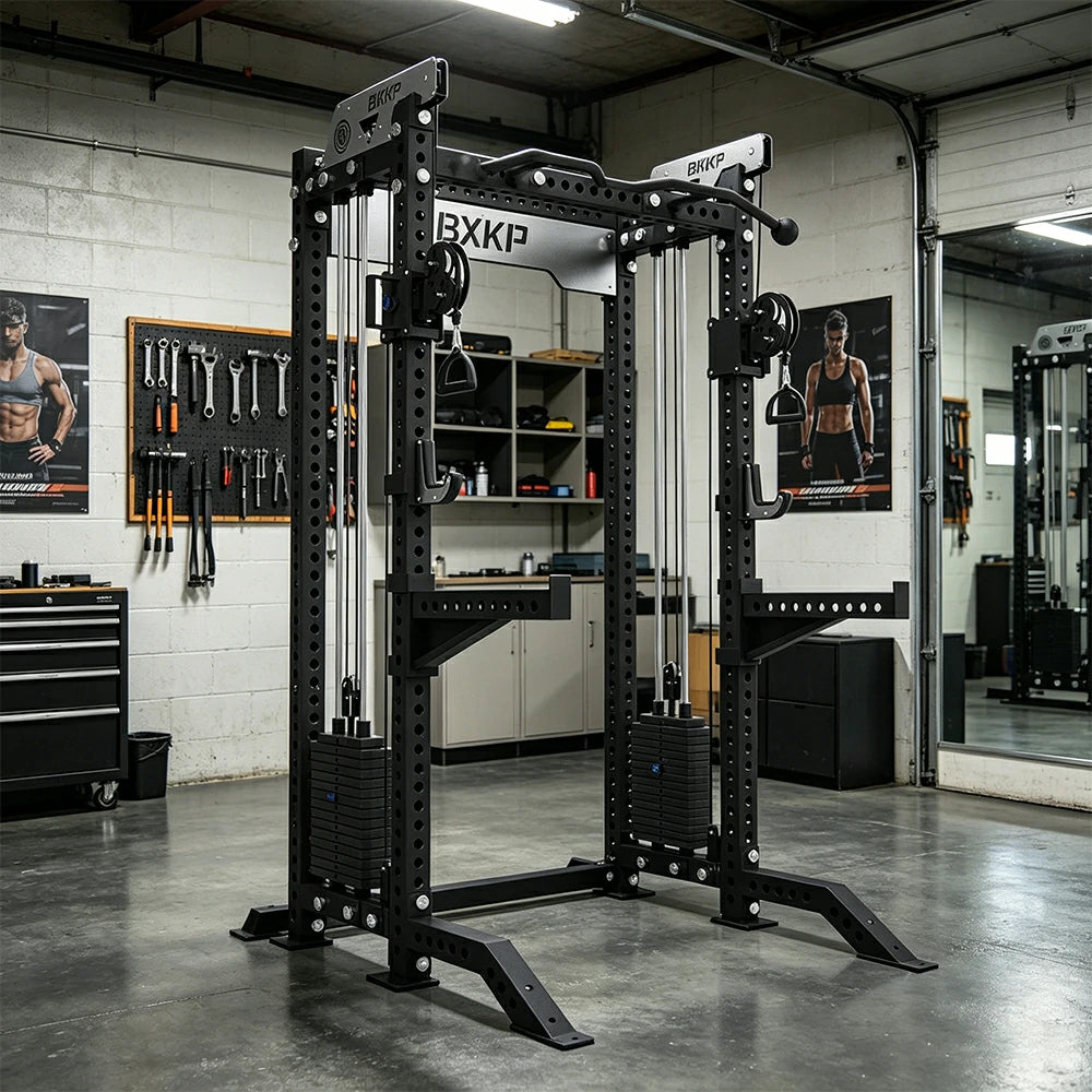 FITPRO Dual Cable Functional Power Rack 3MM Commercial Frame Aluminium Pulley Full Body Home Gym Garage - Black