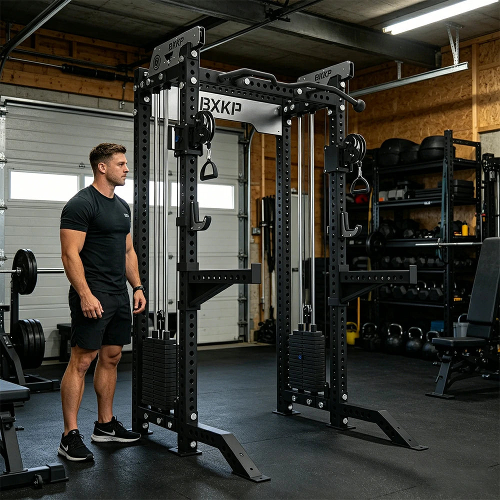 FITPRO Dual Cable Functional Power Rack 3MM Commercial Frame Aluminium Pulley Full Body Home Gym Garage - Black