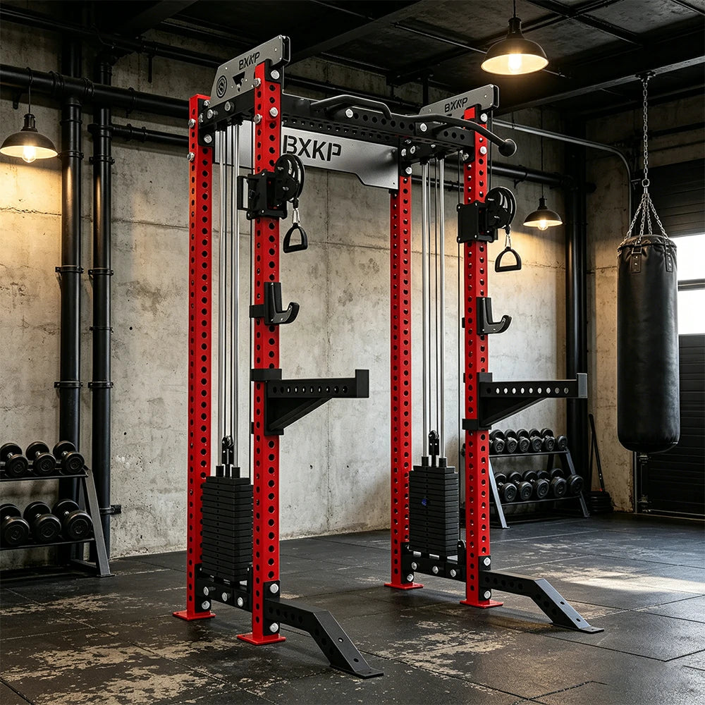 FITPRO Dual Cable Functional Power Rack 3MM Commercial Frame Aluminium Pulley Full Body Home Gym Garage - Red