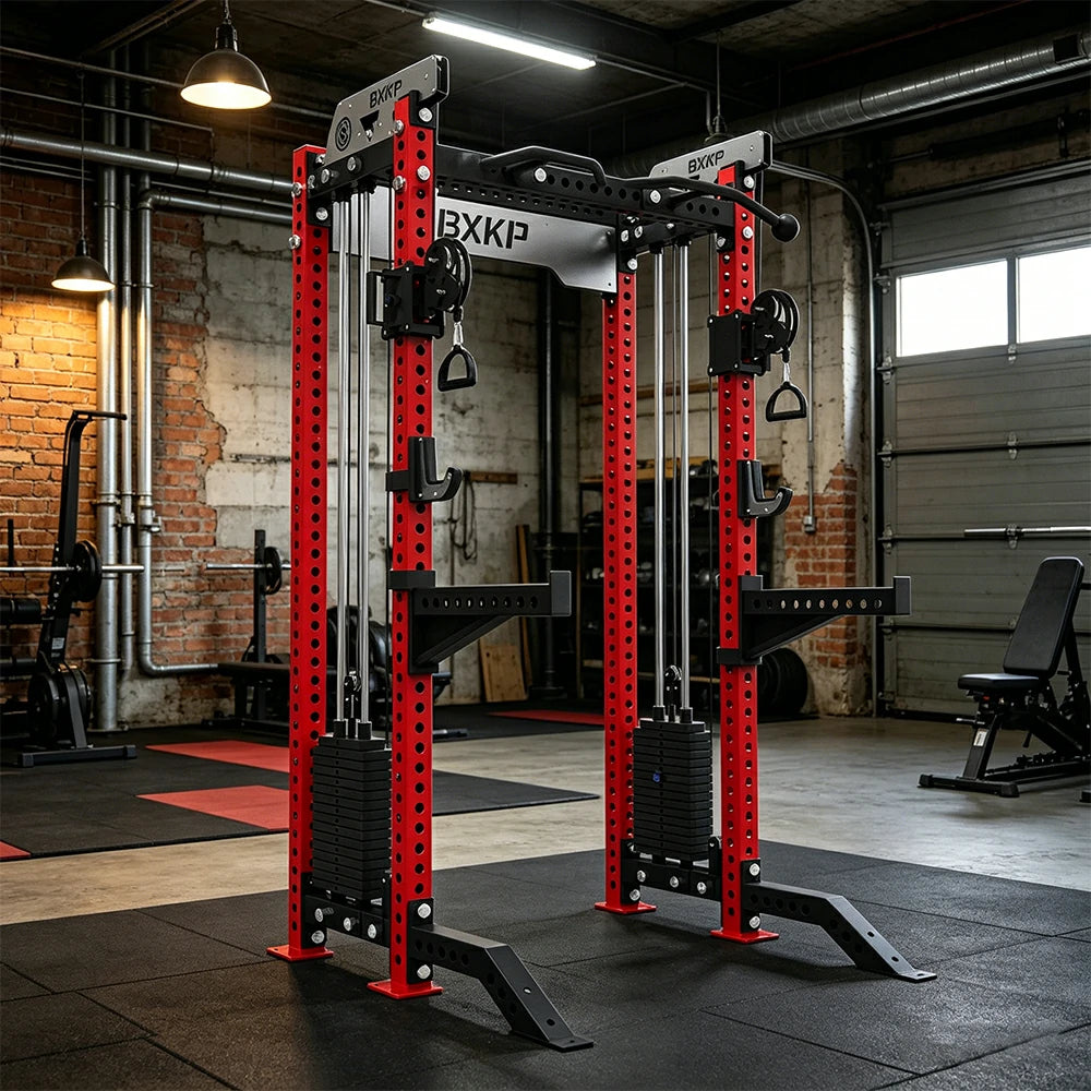 FITPRO Dual Cable Functional Power Rack 3MM Commercial Frame Aluminium Pulley Full Body Home Gym Garage - Red