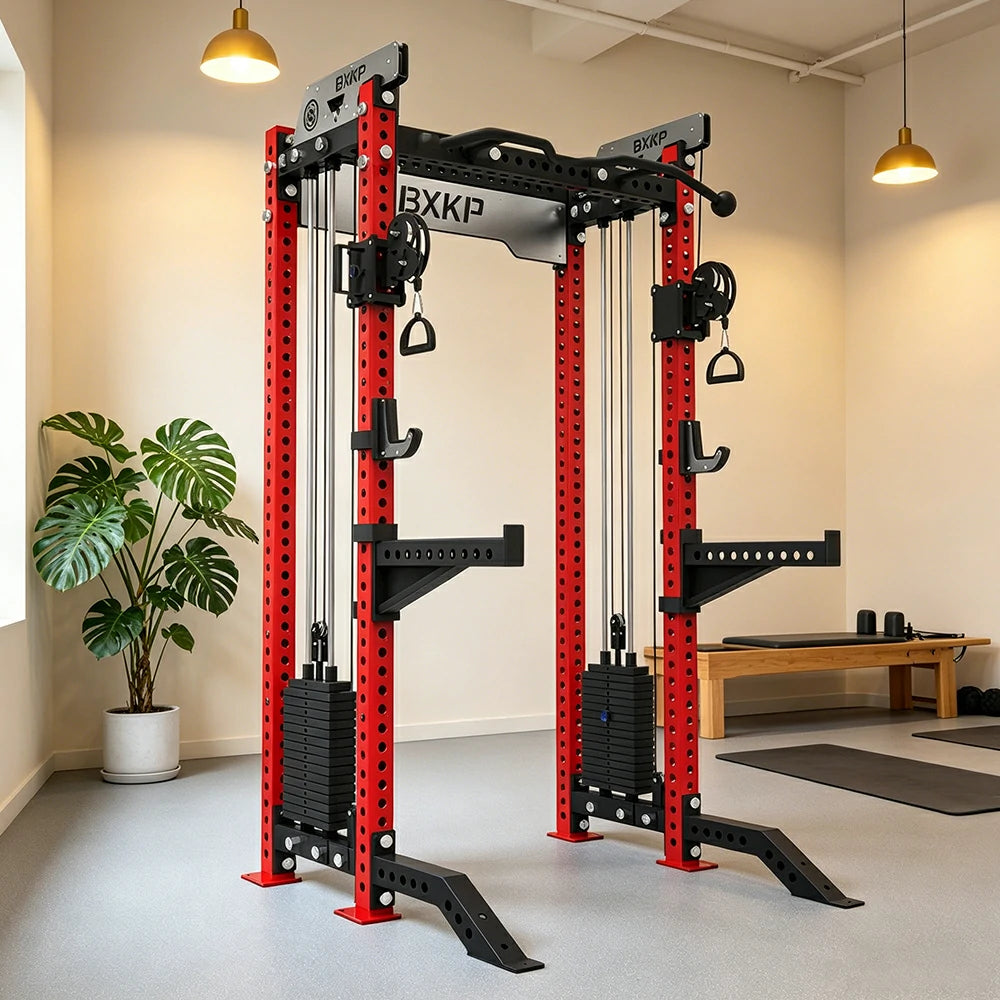FITPRO Dual Cable Functional Power Rack 3MM Commercial Frame Aluminium Pulley Full Body Home Gym Garage - Red